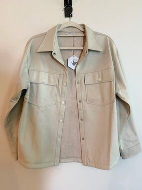 Paper Crane Faux Leather Shirt Jacket
